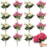 16 Bundles Fake Peony Flowers Stain Silk Vintage Artificial White, Dark Pink