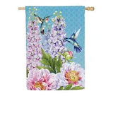 Evergreen House Flag,Spring,Peonies & Hummingbirds House Suede Flag,29"X43"