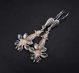 Long lily sterling silver earrings - Dangle solid flower earrings