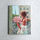 Girl in Paris Painting, Original Art on Canvas, City Artwork, Eiffel Tower Wall Art, Paris Bedroom Decor, Valentines Day gift