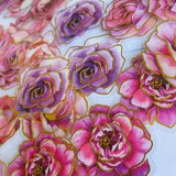 10 Pink gold Flowers Sticker Set, Rose Stickers, Wild Flower Bouquet Stickers, Pansy Stickers, Hippie Boho Floral Stickers, peony Sticker