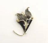 2.75" High Gold Plated & Black Enamel Calla Lily Brooch Pin