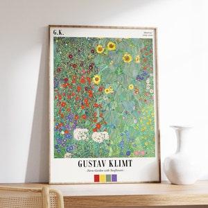 Gustav Klimt Poster | Farm Garden with Sunflowers | Exhibition Poster | Gustav Klimt Painting | Botanical Art Decor | Living Room Wall Art
