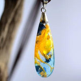 Delicate Necklace with Sunflower, Blue Hydrangea and Skeleton Leaf. Sunflower Necklace for women.Gift For Her Nature Necklace.Gift for women
