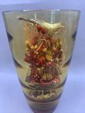 Vintage Dry Flowers With Bird In Amber Wave Vase 6.75"T