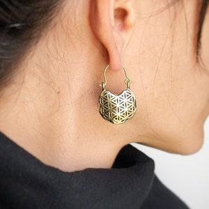 Flower of Life Earrings . Brass Chunky Hoops . Gold Mandala Sacred Geometry Jewelry . Spiritual Yoga Jewellery . New Canada