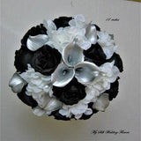 Black and White wedding bouquet, Silver bouquet, Roses, Hydrangeas, Calla lilies wedding bouquet