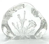 Crystal Paperweight With Etched Carnations 2 1/4??? By 2 3/4??? Clear Leaves Flowers