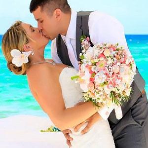 Gorgeous Hand-Tied, Tropical Bridal Bouquet, Bedazzled by Beautiful Pearls, Seashells, Silver, Crystal Brooches, and Lush Palm Fronds