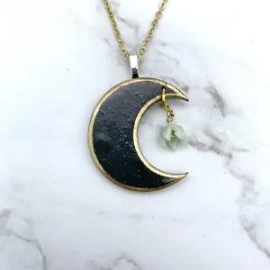 Lily of the Valley Black Moon NecklaceCottagecore Celestial Crescent jewelry