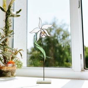Stained glass Orchid flower Suncatcher stained glass flower Modern decor Housewarming gift Gift for mom