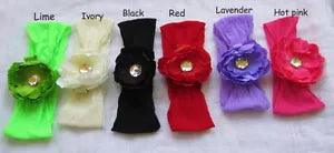 12 Pc New Mini Peony Flower Clip Stretch Nylon Hair Headband Baby Girl Newborn