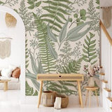 Green Leaves Removable Mural Wallpaper - Fern Botanical Self Adhesive Wall Decor - Peel and Stick Wallpaper - Temporary Decal CCM081