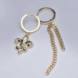 18k yellow gold gf fleur-de-lis huggie lily flower stud curb chain earrings