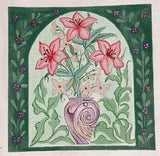 Hand Painted Needlework Canvas Lily Flower Vase Lilies Floral Plant Pot Leaves