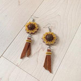 Sunflower Drop Fringe Earrings with Custom Cabochons