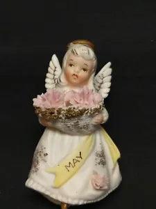 Vtg Lefton Birthday Angel May Figurine with Pink Carnation Flowers #3332 4??? H