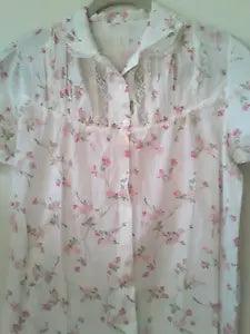 Romantic Vtg House Dress Nightgown Sz M/L 40" Pink & White Floral Lace Trim