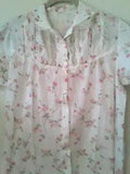Romantic Vtg House Dress Nightgown Sz M/L 40" Pink & White Floral Lace Trim