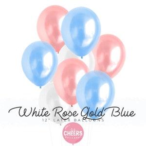 White Rose Gold Blue balloon bouquet