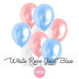 White Rose Gold Blue balloon bouquet