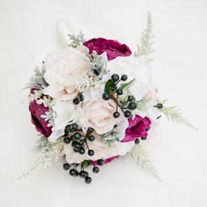 Silk Wedding Bouquet,  Silk Bride Bouquet, Blush Roses, Purple Peonies, Hydrangeas, Vintage Inspired Rustic Wedding, Bridesmaid Bouquet