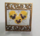 Dried Pressed Pansies in Vintage Gold/Brass Floating Frame:  6.25" x 6.75"