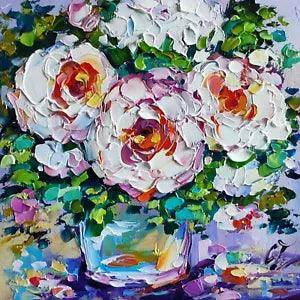 original oil painting Peony colorful flowers artwork Floral still life wall art