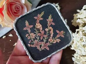 Vintage Pressed Dried Flower Hand mirror. Handmade Small Glass Soldering. C-803