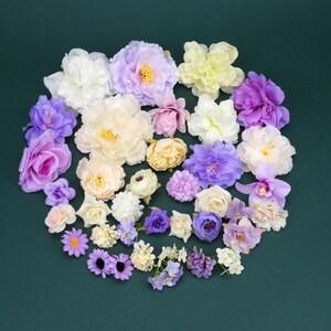37PCS/Set - Purple Artificial Silk Flower Head Material Pack Bulk Faux Flower Combo Set For DIY Crafts Hanging Flower Cake Topper Decor