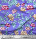 Soimoi Purple Velvet Fabric Leaves & Peony Floral Printed Fabric-Bdx