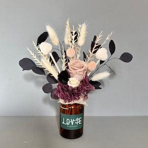 Flower bouquet w/vase | Preserved & Dried flowers: Rose, Hydrangea, Bunny tails, Eucalyptus | Gift set | wedding Birthday | Decoration