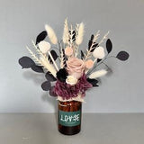 Flower bouquet w/vase | Preserved & Dried flowers: Rose, Hydrangea, Bunny tails, Eucalyptus | Gift set | wedding Birthday | Decoration