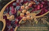Beautiful Lily of the Valley & Violets on Old Postcard - Gold Flower Series B