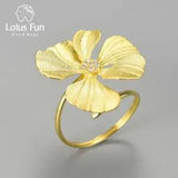 Real 925 Sterling Silver Zircon Adjustable Large Peony Flower Rings Jewelry 2022