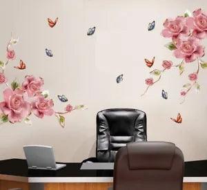 US STOCK Removable Wall Sticker Peony Vine Pink Decal Mural Living Room Bed Room