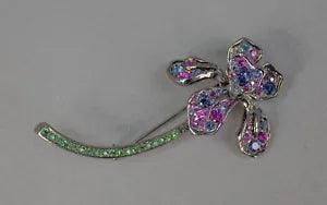 Kenneth Jay Lane Pave Multi Color Rhinestone Orchid Iris Lily Flower Brooch Pin
