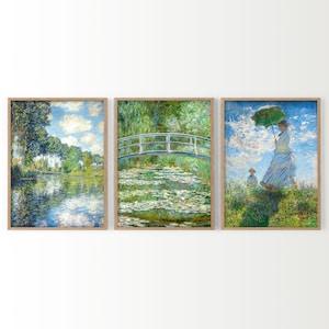 Claude Monet, Set of 3 Prints, Bridge Over a Pond, Water Lilies, Madame Monet, Poplars on the Epte, Nature Painting, Classic Gallery Wall 2