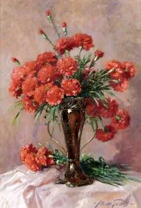 painting Giclee Decor Red Carnations in a Silver Vase Oil Printed on canvas