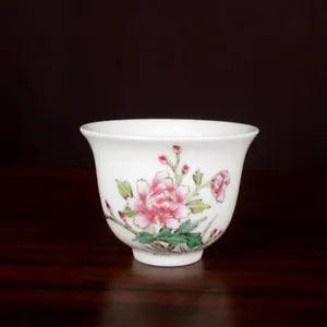 2.5" Collection Chinese Famille Rose Porcelain Peony Flower Cup