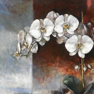 Original Oil Painting, Still life, Realism, Floral, White Orchid, 20" x 24" x 1-3/8", oil on canvas, by Grigor Malinov