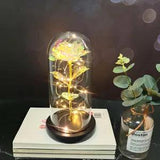 Wooden Base Glass Cover Led Night Light Rose Valentine Mother Gift Decoration