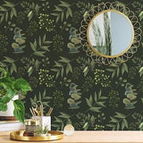 Green Botanical Peel and Stick wallpaper / Dark Removable wallpaper / Green wallpaper - Self-adhesive or Traditional