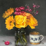 Yellow rose bouquet in Oil on 8???x8??? archival wood panel (1/8??? thick)