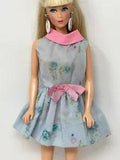 Vintage Barbie Clone Doll Clothes Outfit MINI DRESS Blue Carnation Flowers
