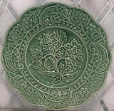 Bordallo Pinheiro Majolica Green Day Lily Flower Leaves Plate Portugal 9.5???Diam