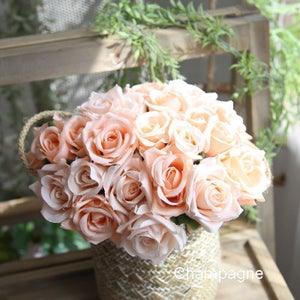 Silk Flower Bouquet, Bridesmaids Bouquet, Champagne, Blue, Ivory Fake Wedding Flower 9 Heads Artificial Rose Bouquet Home Decoration F-12504