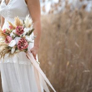 Peach & Pink Rose Pampas Bouquet l Bridal Bouquet l Boho Wedding Bouquet