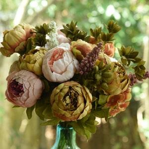 FiveSeasonStuff 2 Bundles of Brown & Pink Peonies Artificial Flower Bouquet