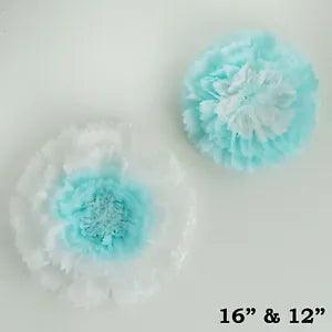 4 pcs 12" and 16" Blue Tissue Paper Carnation Flowers Wall Backdrop Wedding SALE